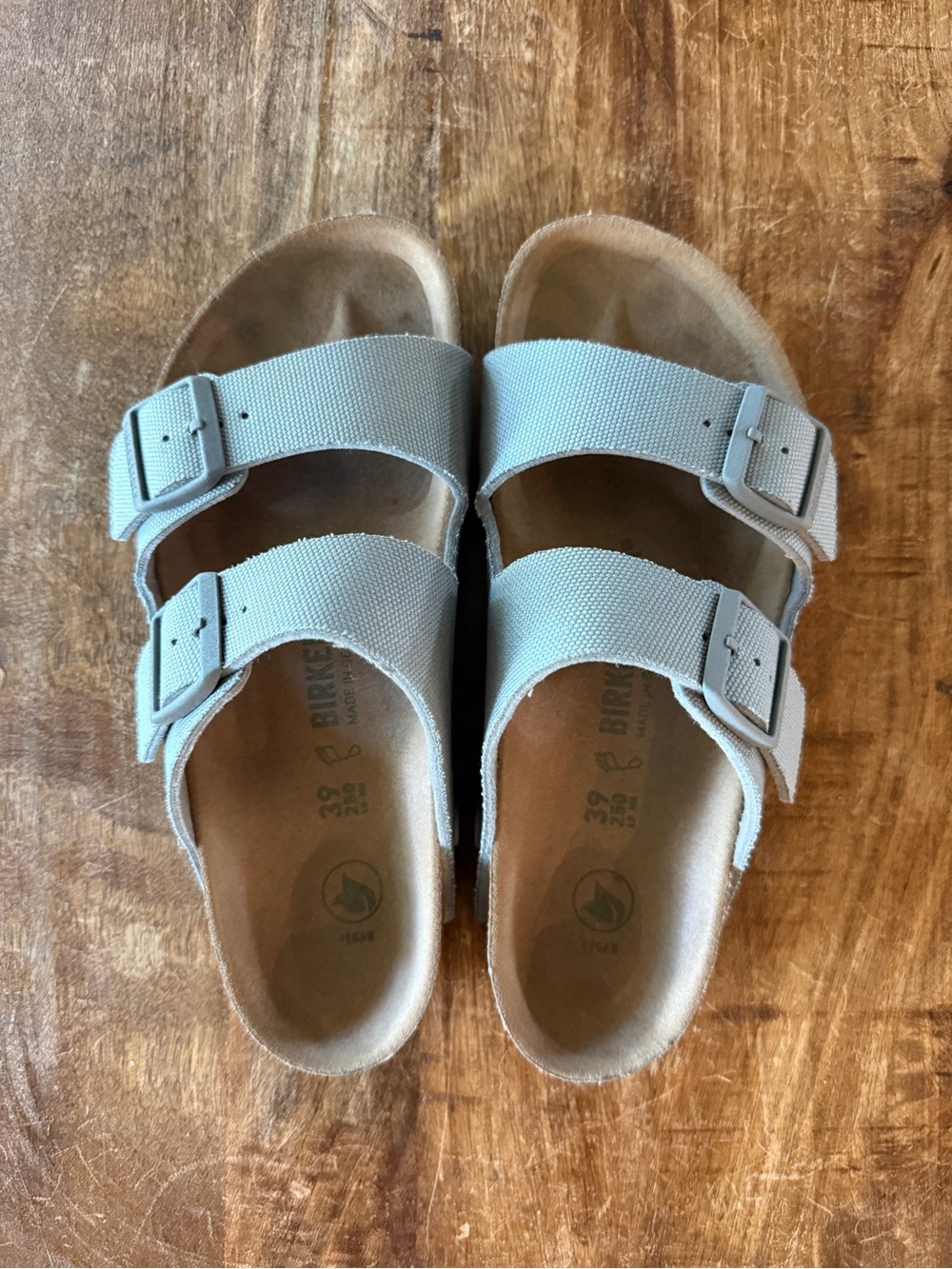 Birkenstock Two-Strap Sandals in Light Gray Canvas